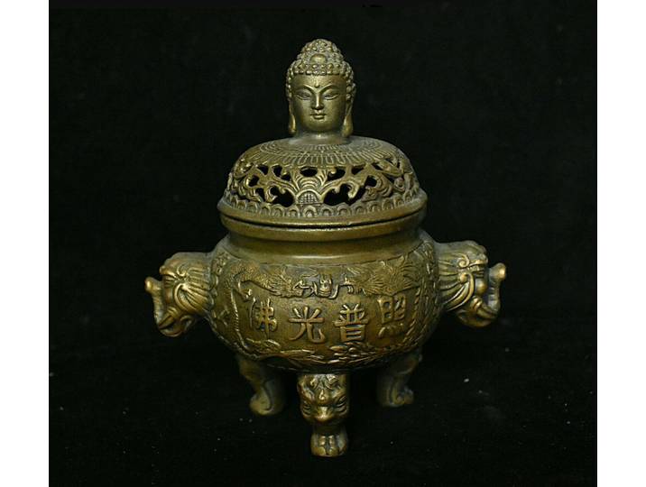 Encensoir Eva d'encens en bronze, dragon chinois, tête de bête Phoenix, bouddha Sakyamuni