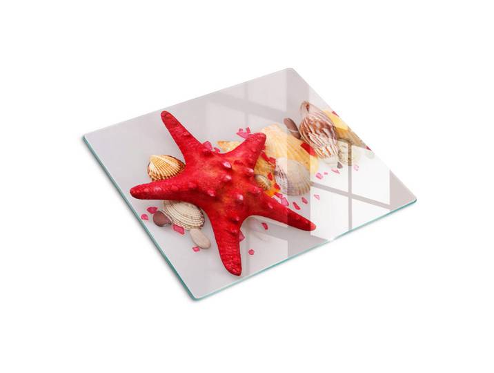 Tulup Glasplatte 60x52 cm Seesternschalen, Rot, Glas, 60x52 cm, Küchenzubehör, Schneidebretter