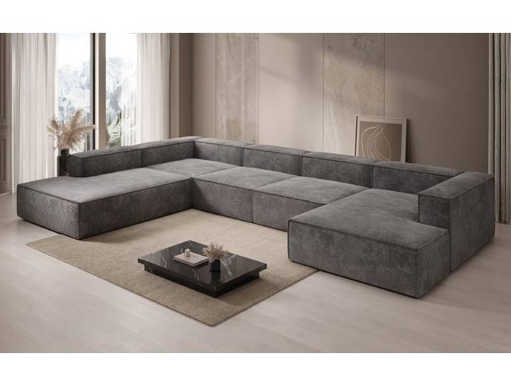 Designer Sofa Lesley U XXL in Cord - Terrakotta - Links - Cord - Luxusbetten24