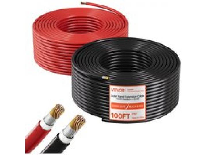VEVOR Solarkabel Verlängerung, 30,5 m Schwarz & 30,5 m Rot, 10 AWG Solarverlängerungskabel, Verzinntes Kupferkabel für Netzunabhängige Photovoltaiksysteme an Haus, Fahrzeug, RV, Boot, IP67