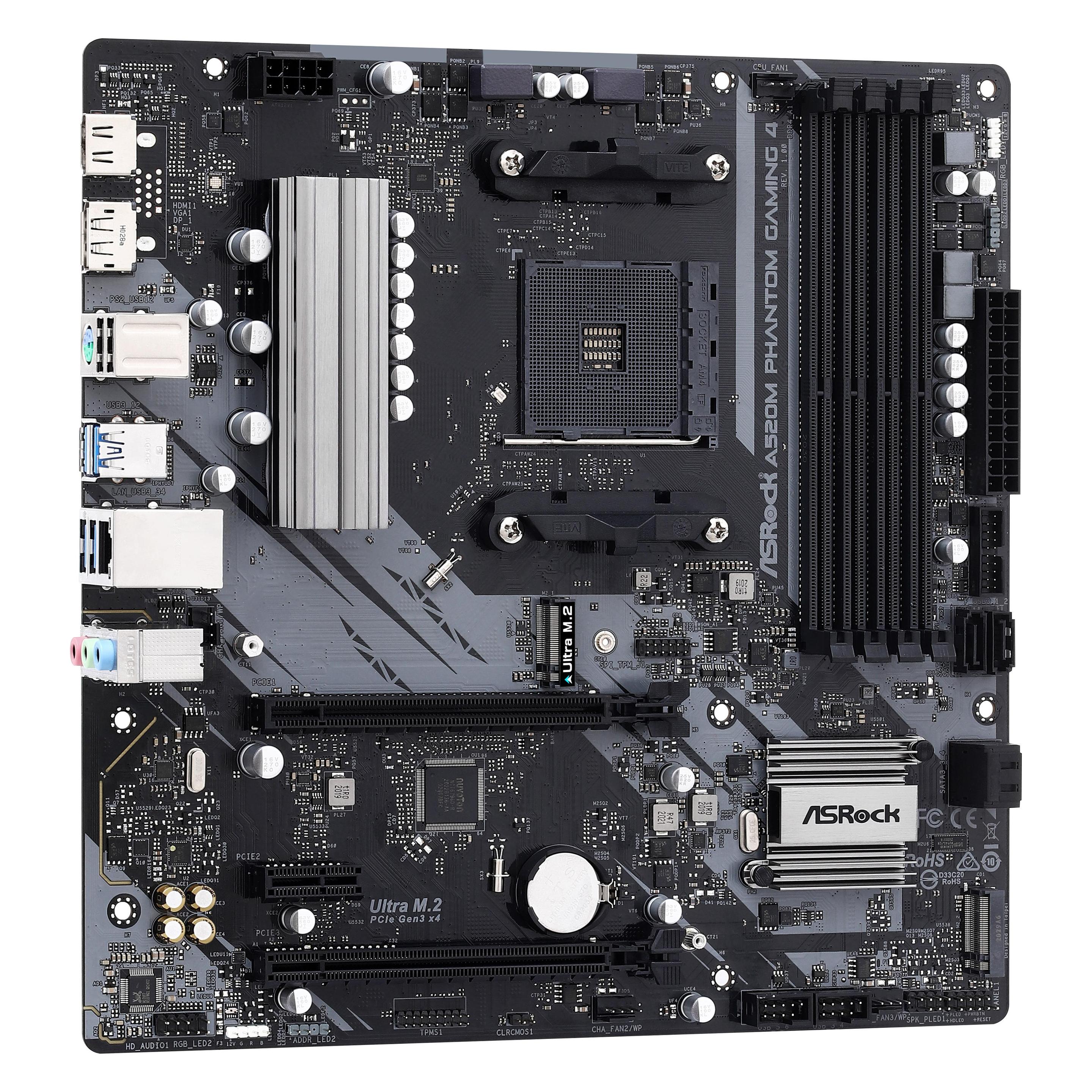 AsRock A520M Phantom Gaming 4 (AM4, AMD A520, mATX) (90-MXBEK0-A0UAYZ)