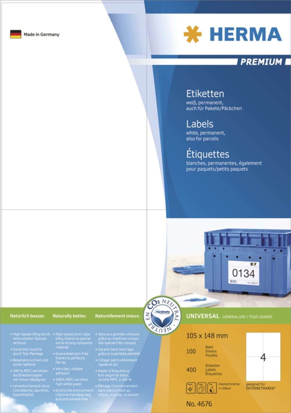 Herma 4676 Premium Universal-Etiketten 10.5x14.8 cm (100 Blatt (400 Etiketten))