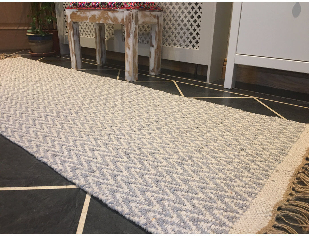 17 Stories Eesa Chevron Cotton Hand Woven Area Rug Grey/Beige Runner 70 x 200cm