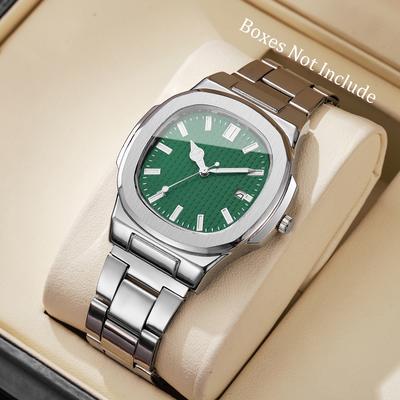 Fusion Finds Luxury Square Men's Watch With Calendar, Quartz Watch For Men, Minimalist Business Dress Timepiece green 2