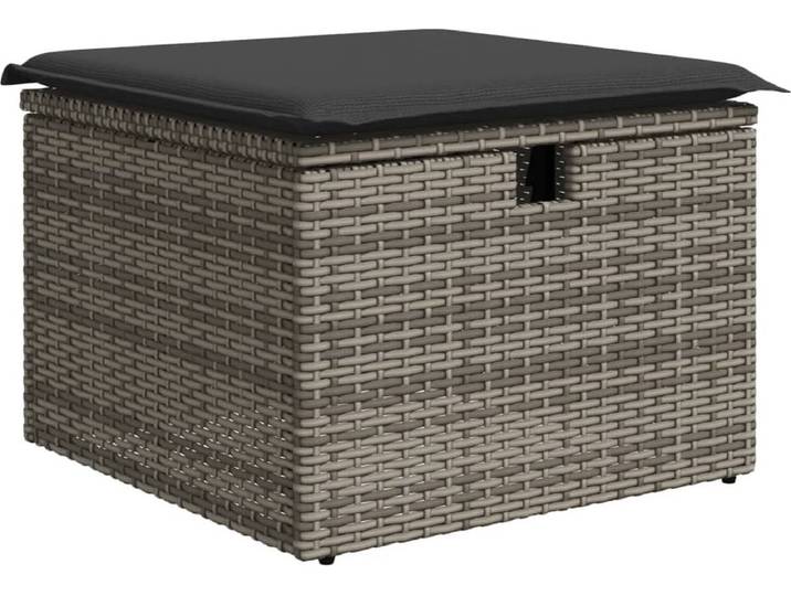vidaXL - Tuinkruk - met - kussen - 55x55x37 - cm - poly - rattan - grijs