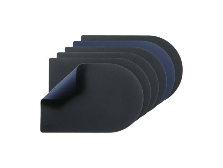 Björn Lot de 6 set de table rectangulaires réversibles en cuir recyclé - Bleu nuit et gris anthracite