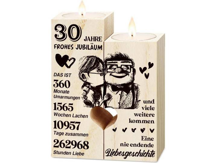 Kerzenständer Holz 30. Hochzeitstag Geschenk, Braun, 4.5x12x9 cm, Dekoration, Kerzen & Kerzenhalter, Teelichthalter