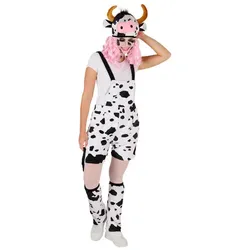 Kuh-Latzhose für Damen, weiß/schwarz