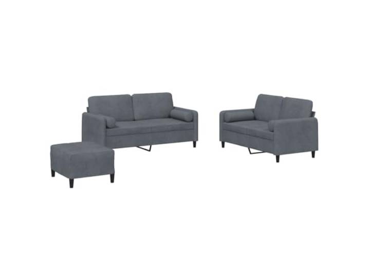 GHVBNMF 3-TLG. Sofagarnitur mit Hocker & Kissen Samt Couch Dunkelgrau Gemütliches Couch Set aus dunkelgrauem Samt für Wohnzimmer und Gästezimmer inklusive Hocker und 4 Polsterkissen.
