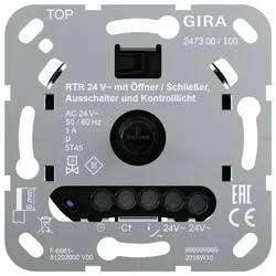 Gira Einsatz Raumtemperaturregler 24 V~ mit Öffner bzw. Schließer, Ausschalter und Kontrolllicht