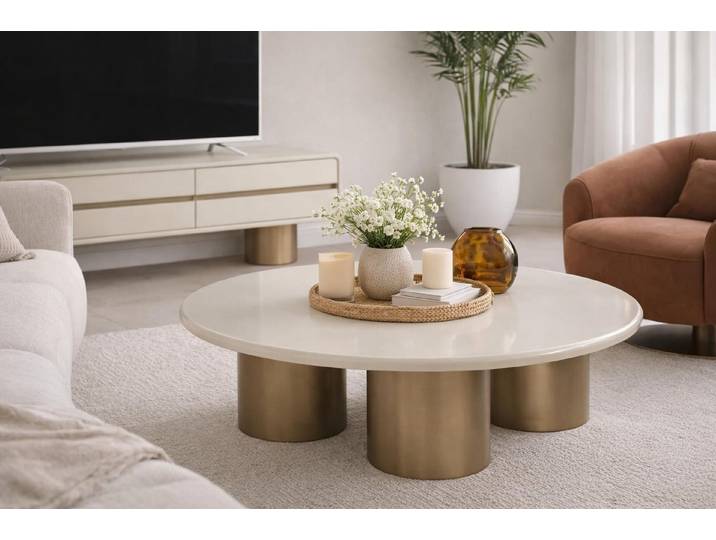 JVmoebel Couchtisch Runder Weißer Couchtisch Designer Hochwertiger Kaffeetisch Edle Platte, Made in Europa