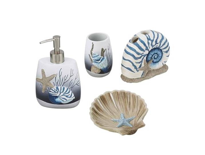 Avanti Linens Zubehör-Set, Harz-Becher, Zahnbürstenhalter, Seifenschale und Lotionspumpe, langlebige Baddekoration (Blue Lagoon Collection)
