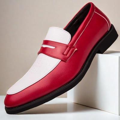 LightInthebox Red and White Faux Leather Loafers for Men - Stylish Two-Tone Dress Shoes for Business and Special Events