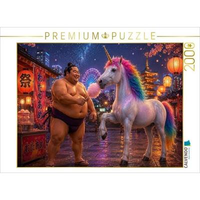 CALVENDO Puzzle Sumoringer und Einhorn auf dem Jahrmarkt | 2000 Teile Lege-Größe 90x67cm Foto-Puzzle für glückliche Stunden