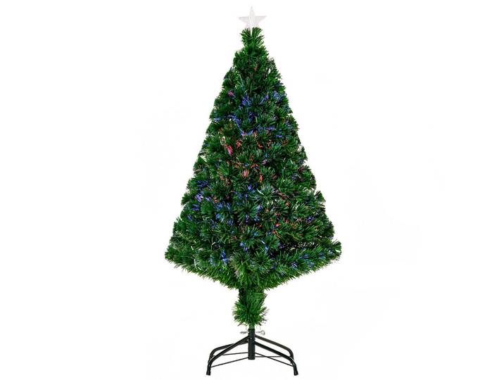 Homcom Weihnachtsbaum Tannenbaum Christbaum LED Lichtfaser Baum Stern 8 Modell, Grün, Metall, 120 cm, Dekoration, Weihnachtsdekoration, Christbaum & Zubehör