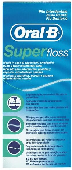Oral-B Superfloss Filo Interdentale Ponti Apparecchi Ortodontici 50 Fili Pre-Misurati