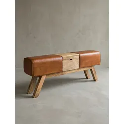 Sitzbank – Leder, 120x29x53 cm, mit Klappfach, Turnbock-Design
