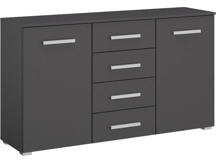 Schubkastenkommode RAUCH Sideboard Kommode Kombikommode KOLUNA mit Dekorfront , grau (graumetallic), B:120cm H:81cm T:42cm, Holzwerkstoff, Sideboards, Schubkastenkommode, vier grosse Schubladen, mit insgesamt 4 Einlegeböden MADE IN GERMANY