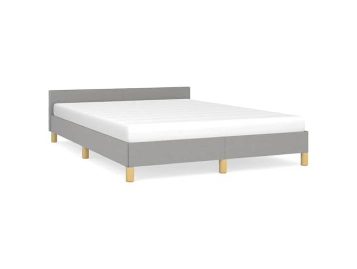 PUGYNBK Bett 140 x 200 cm, hellgrauer Stoff, ohne Matratze Struktur mit Kopfteil, Holzleisten, robuste Beine, atmungsaktiv, langlebig