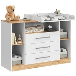 Vicco Wickelkommode Olina, Weiss/Goldkraft Eiche, 138.3 x 93 cm