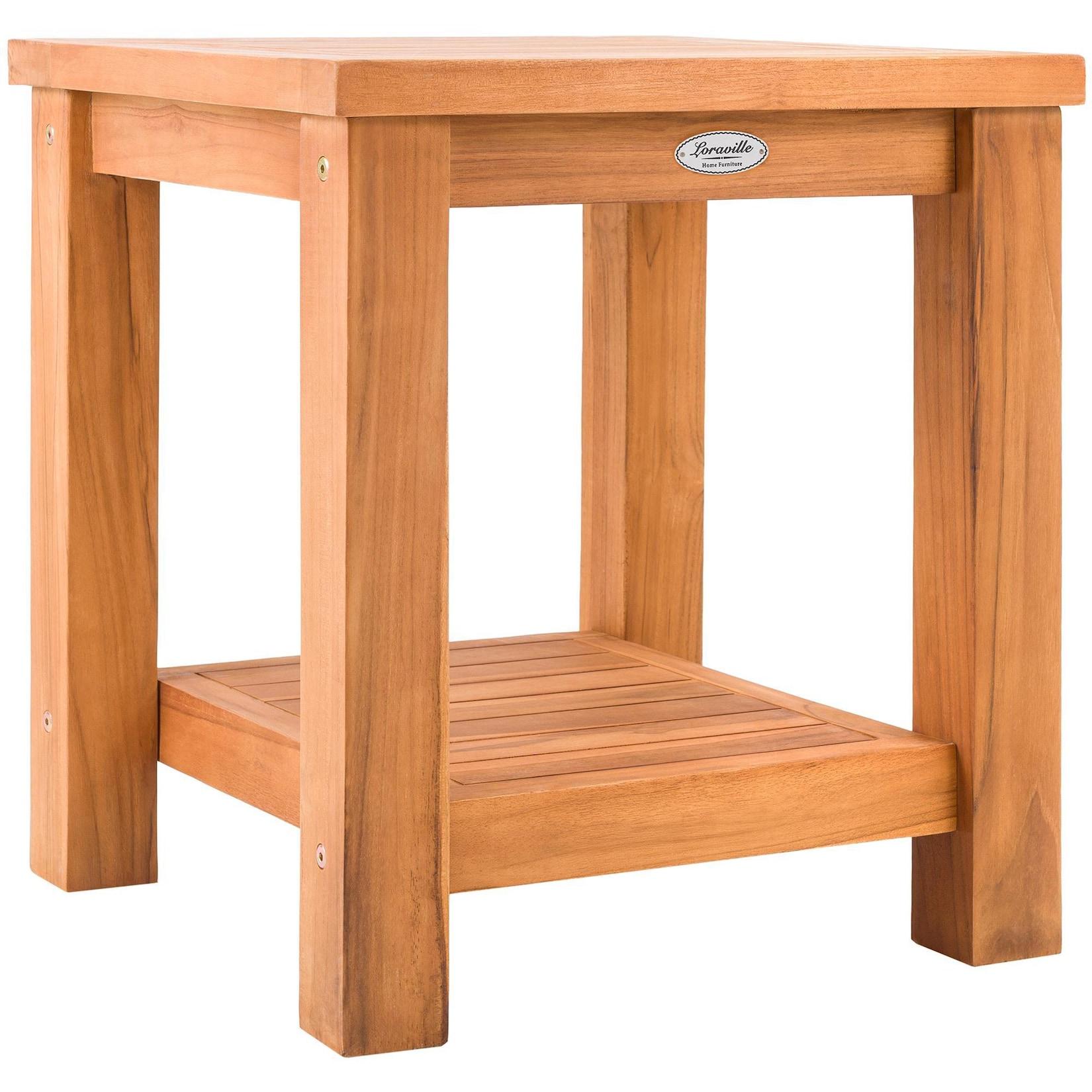 CLP Beistelltisch outdoor Keaton Teakholz, Gartentisch wetterfest mit zwei Ablagen, Teaktisch für Garten, Terrasse und Balkon