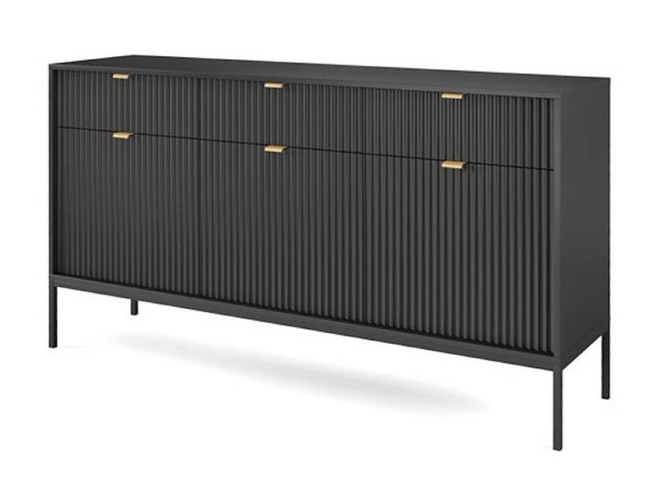 Feldmann-Wohnen Sideboard Nova (Nova, 1 St), 154cm schwarz 3-türig MDF