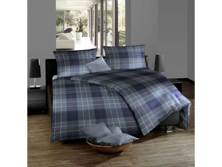 fleuresse Lech Edelflanell Bettwäsche 155x220 Karo Marine blau rost 604112-02