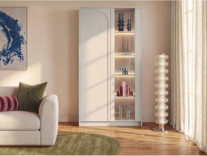 Vitrinenschrank 2 Türen mit LED-Beleuchtung - Beige - NALYRA