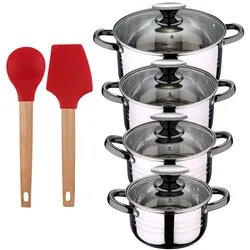BERGNER - DINA 8-teiliges Kochgeschirr-Set (16/18/20/24cm) aus Edelstahl, induktionsgeeignet, mit EXCALIBUR 2-teiligem Küchenhelfer-Set