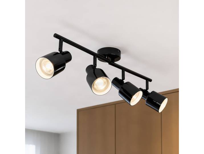 Spot pour plafond Ovelia, à 4 lampes, 80 cm, noir, E27 - Lindby - Salon / séjour - Moderne - Métal - Multi-ampoules