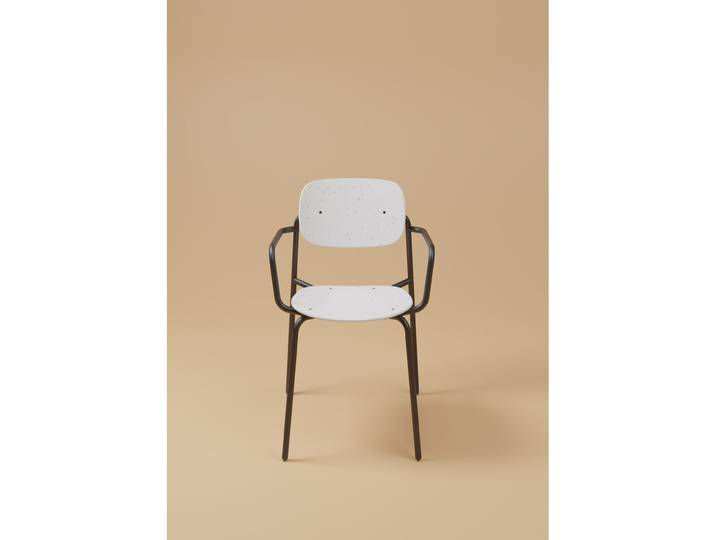 Fauteuil visiteur USO - Assise et dossier incurvés - Pour intérieur et extérieur - Empilable - Blanc - Pieds Noir