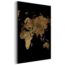 METALLBILD Weltkarte - Gold - Luxus - Erde - Schwarz 60x80 cm