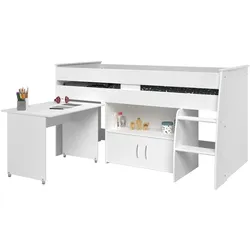 HOCHBETT weiß Jugendzimmer Bett 90 x 200 mit Schreibtisch ausziehbar