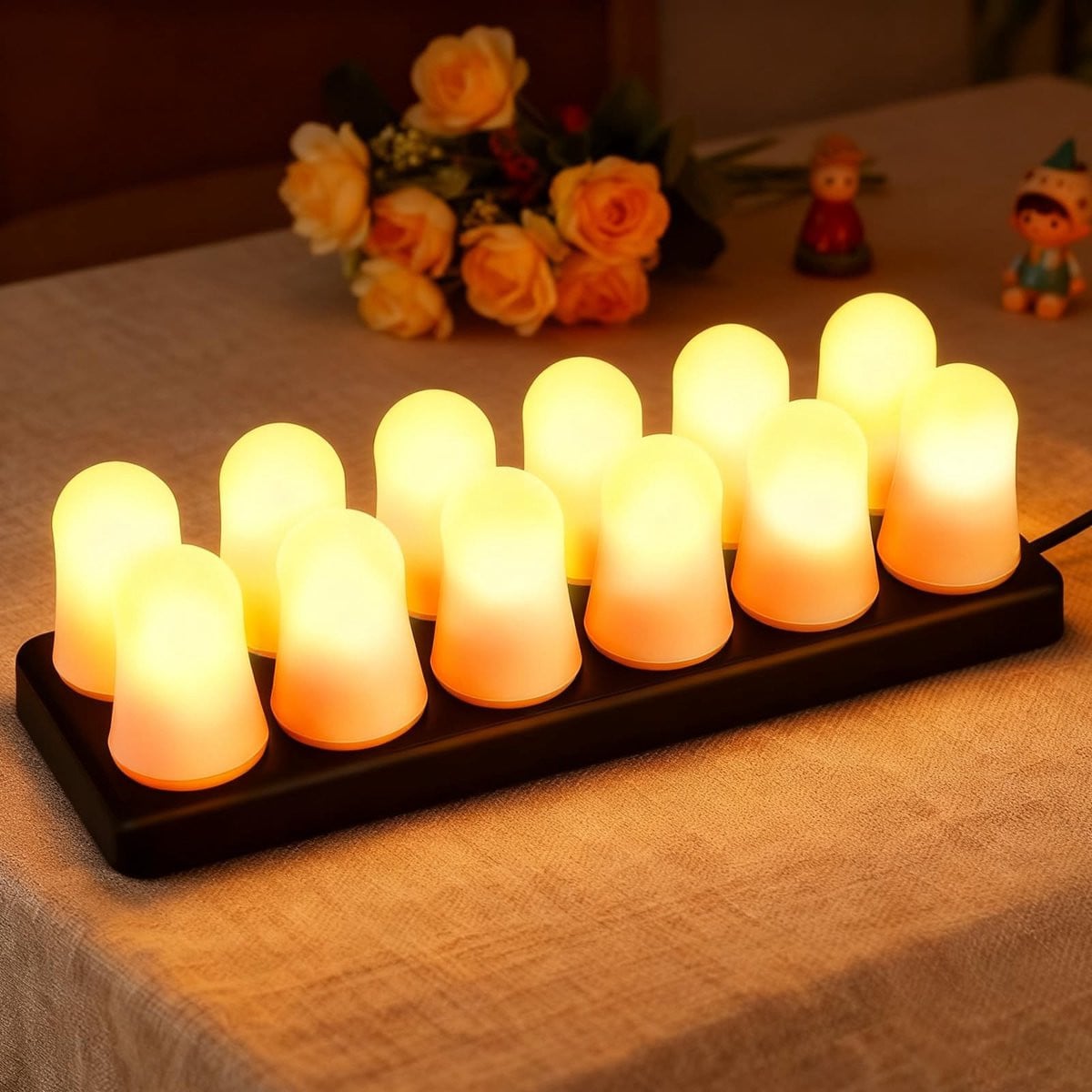 Omgoods Set van 12 Oplaadbare LED Theelichtjes met Afstandsbediening - RGB LED Kaarsen voor Feestdecoraties