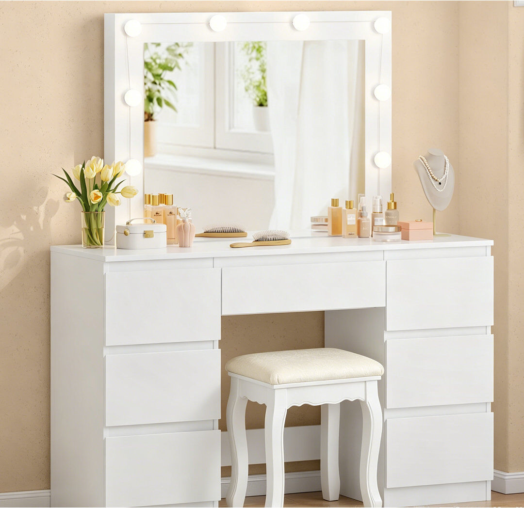 WOLTU Dressing Table White 140cm H X 110cm W X 39.5cm D