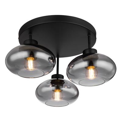 GLOBO LIGHTING Deckenleuchte "SHAUN", schwarz (schwarz matt), 3, Ø 40cm H: 24cm, 1 Stk., Leuchten, Deckenleuchte Schwarz, Rauchglas, E27, Deckenleuchte