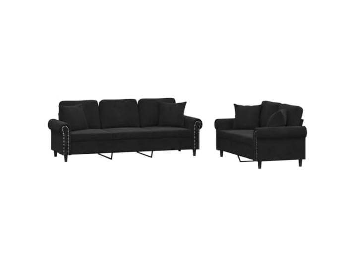 Coespram 2-tlg. Sofagarnitur Samt Schwarz, 2-Sitzer und 3-Sitzer Couch Elegante Polstermöbel fürs Wohnzimmer mit weichen Zierkissen und dicker Schaumpolsterung für hohen Komfort.
