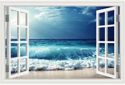 Uplift Essentials "3D Ocean View ""Window To Paradise"" Wall Sticker style 4 28x40inch (70x100cm)"