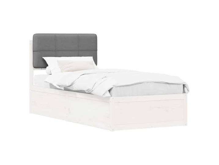 PUGYNBK Bettgestell 80 x 200 cm mit gepolstertem Kopfteil Kiefer massiv, Lattenboden, Bezug abwaschbar, einfache Montage