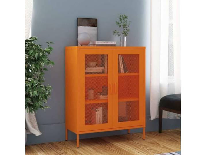 Lagerschrank Orange 80x35x101,5 cm Stahl mit 2 Gittertüren und Einlegeböden Robustes Stahlmaterial, höhenverstellbare Stellfüße, flexible Einlegeböden, Gittertüren, platzsparendes Design