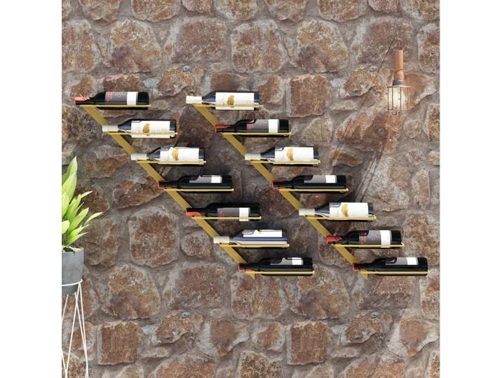 vidaXL Wand-Weinregale für 7 Flaschen 2 Stk. Golden Metall