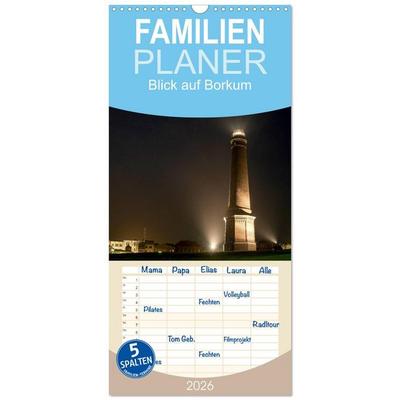 Familienplaner 2026 - Blick auf Borkum mit 5 Spalten (Wandkalender, 21 x 45 cm) CALVENDO