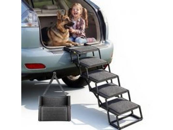 VEVOR Hundetreppe Auto Klappbar 5-Stufig, Extra Breite Hunderampe für Große Hunde mit Weichem Filzteppich, Tragbare Einstiegshilfe für Auto, SUV, LKW, Hochbett, Sofa, Tragkraft bis 90 kg