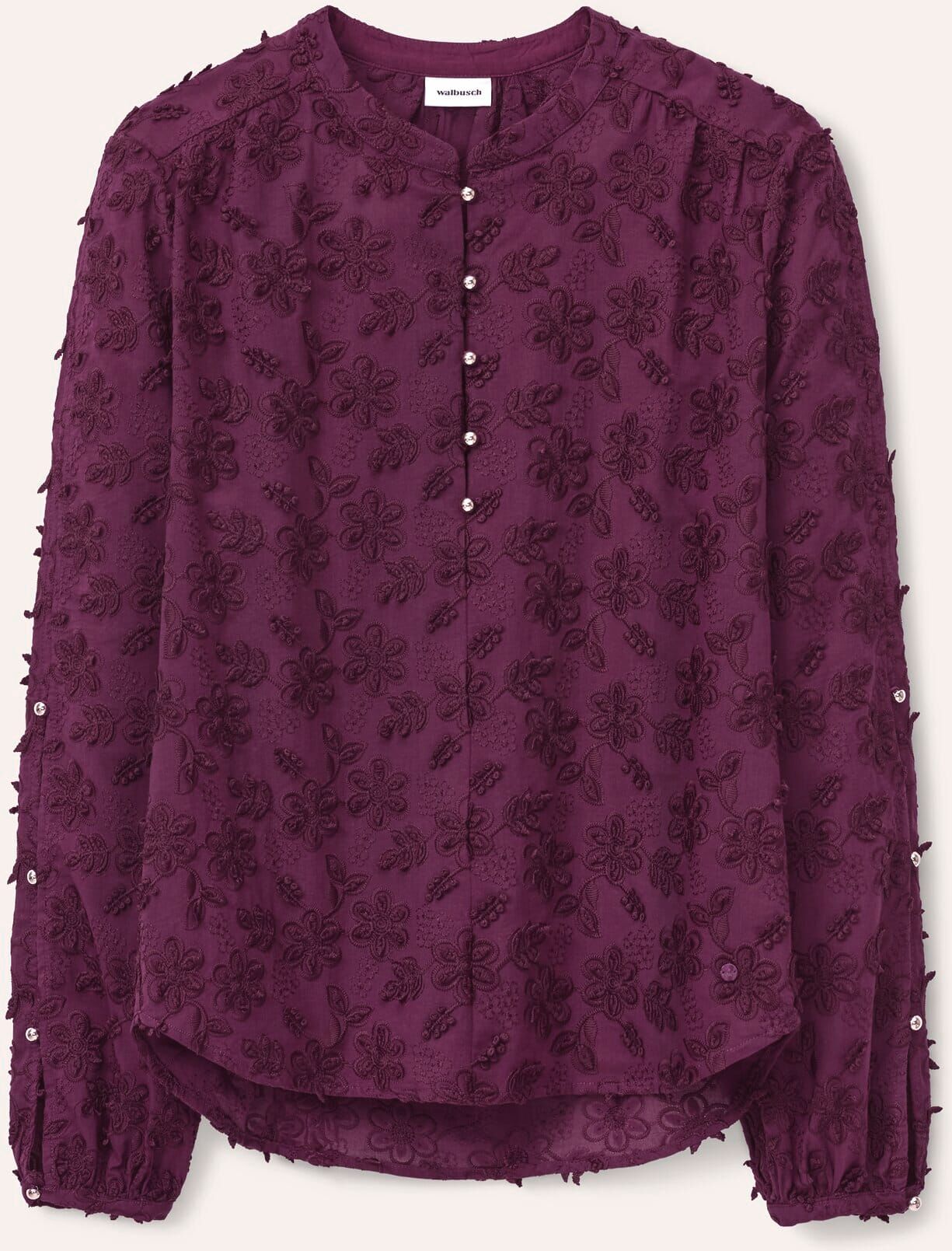 Walbusch Bluse mit Blütenstickerei, #noch offen: Größenlauf, Farbe Rot, 48, edle Blütenstickerei dekorative Knopfdetails Damen