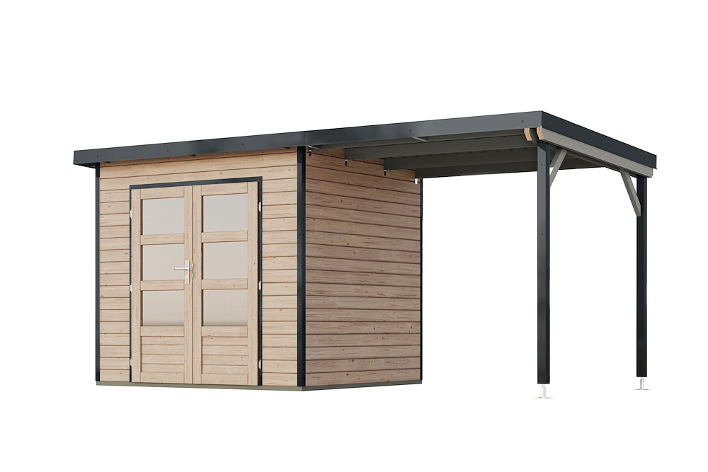 KARIBUHOLZT GH Pluto 2 A natur 244x204x230 m.Anbau 233cm anthrazit 16988336
