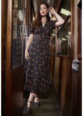 Plus Size Women's Vintage Midi Dress by Joe Browns in Black Mini Garden (Size 24 W)