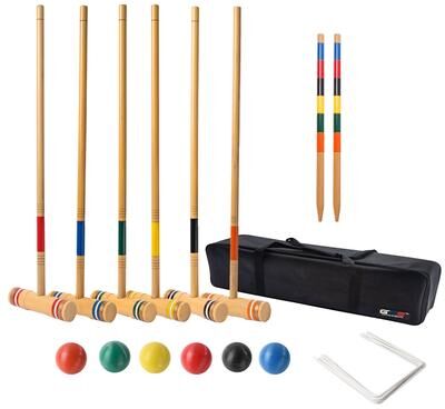 GSE Games & Sports Expert GSE™ Deluxe 6-Player Player Croquet Set with 6 Mallets & Croquet Balls, 9 Wickets, 2 Stakes and a Carrying Case - Croquet Set