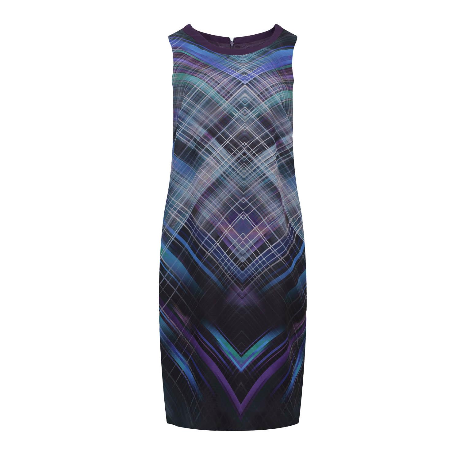 Ärmelloses geometrisch bedrucktes Voile-Kleid