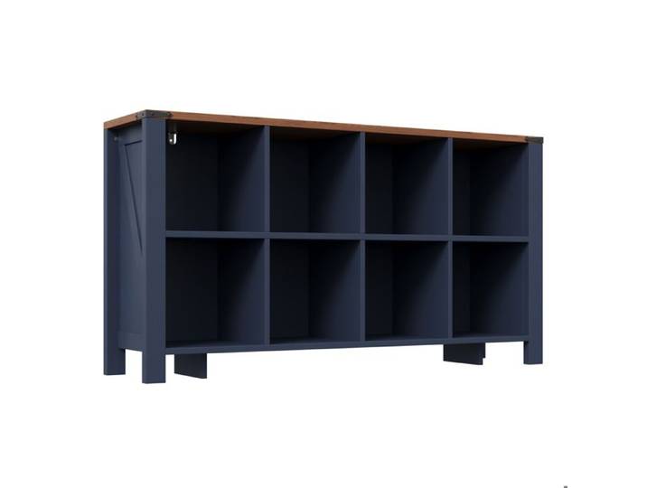 Buffet bas – Meuble de rangement – 8 compartiments – MDF bleu – 140 x 34 x 75 cm