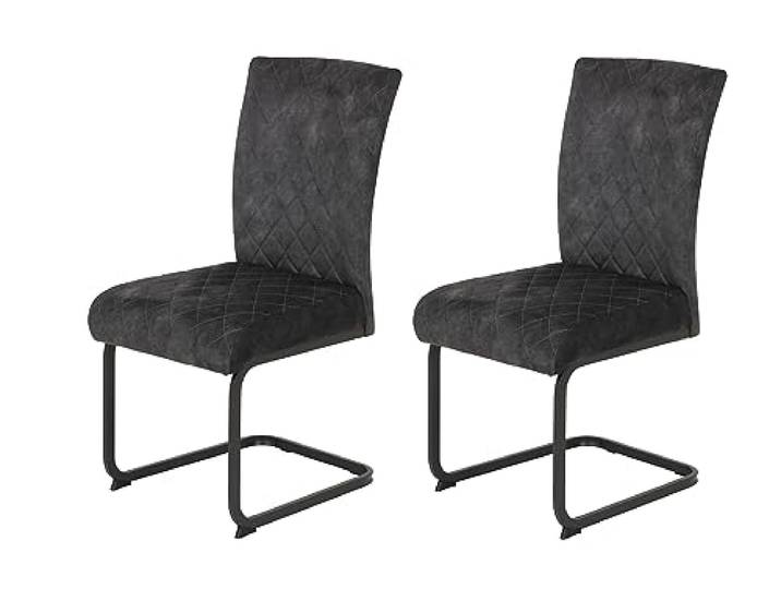 Hela Tische Rachel Lot de 2 Chaises Cantilever pour Salle à Manger\, Microfibre Velours Anthracite\, Piètement Carré Gris\, Assise Confortable à Ressorts\, Capacité de Charge 140 kg